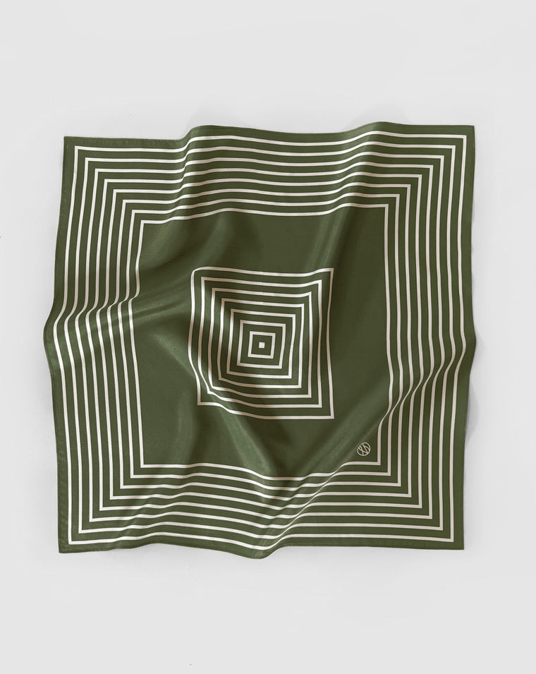 Lescarf Striped Green Silk Scarf