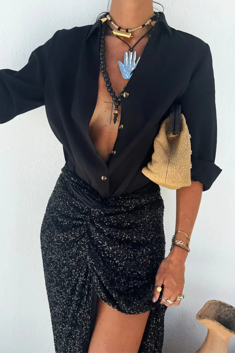 Never Fully Dressed Black Sequins Jasper Skirt