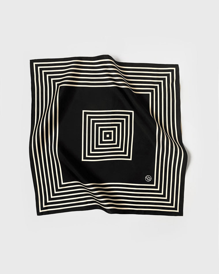 Lescarf Striped Black Silk Scarf 50CM